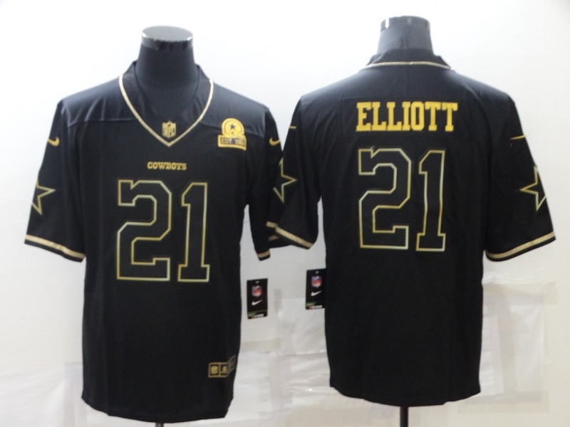 Men's Dallas Cowboys #21 Ezekiel Elliott Black Golden Edition With 1960 Patch Limited Stitched Jersey